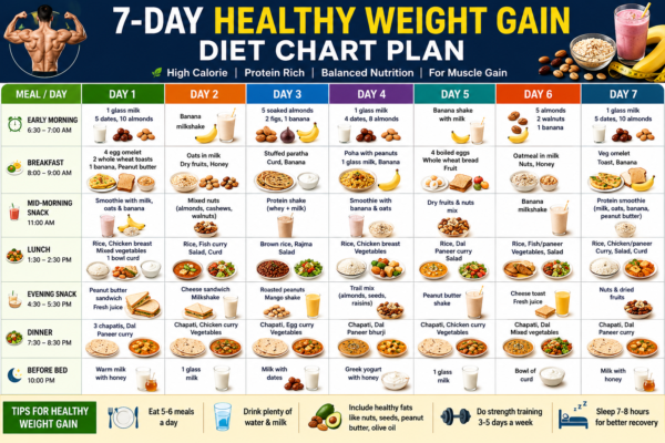 7-Day Healthy Weight Gain Diet Chart Plan