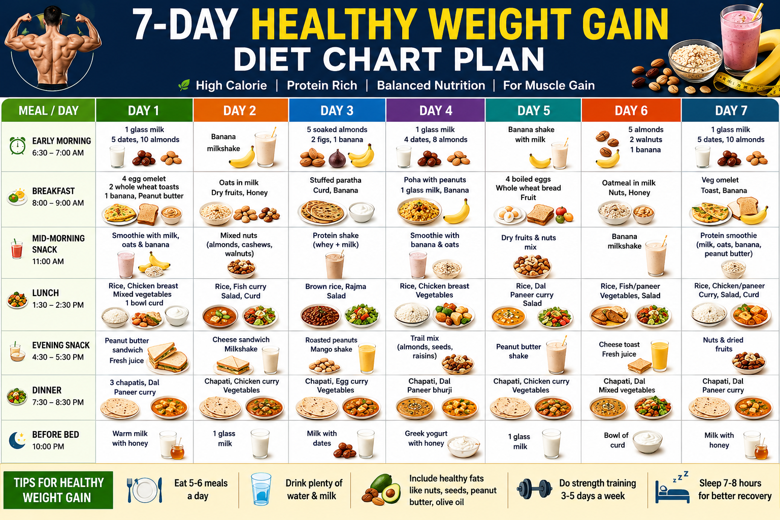 7-Day Healthy Weight Gain Diet Chart Plan