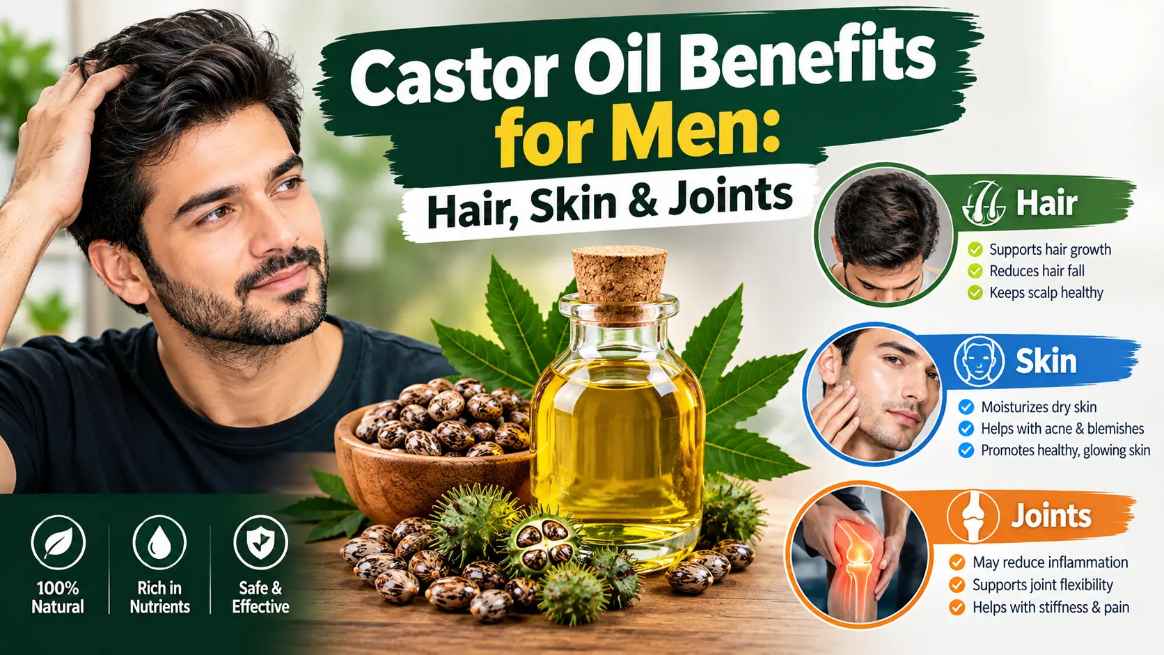 Castor Oil Benefits for Men Hair, Skin & Joints