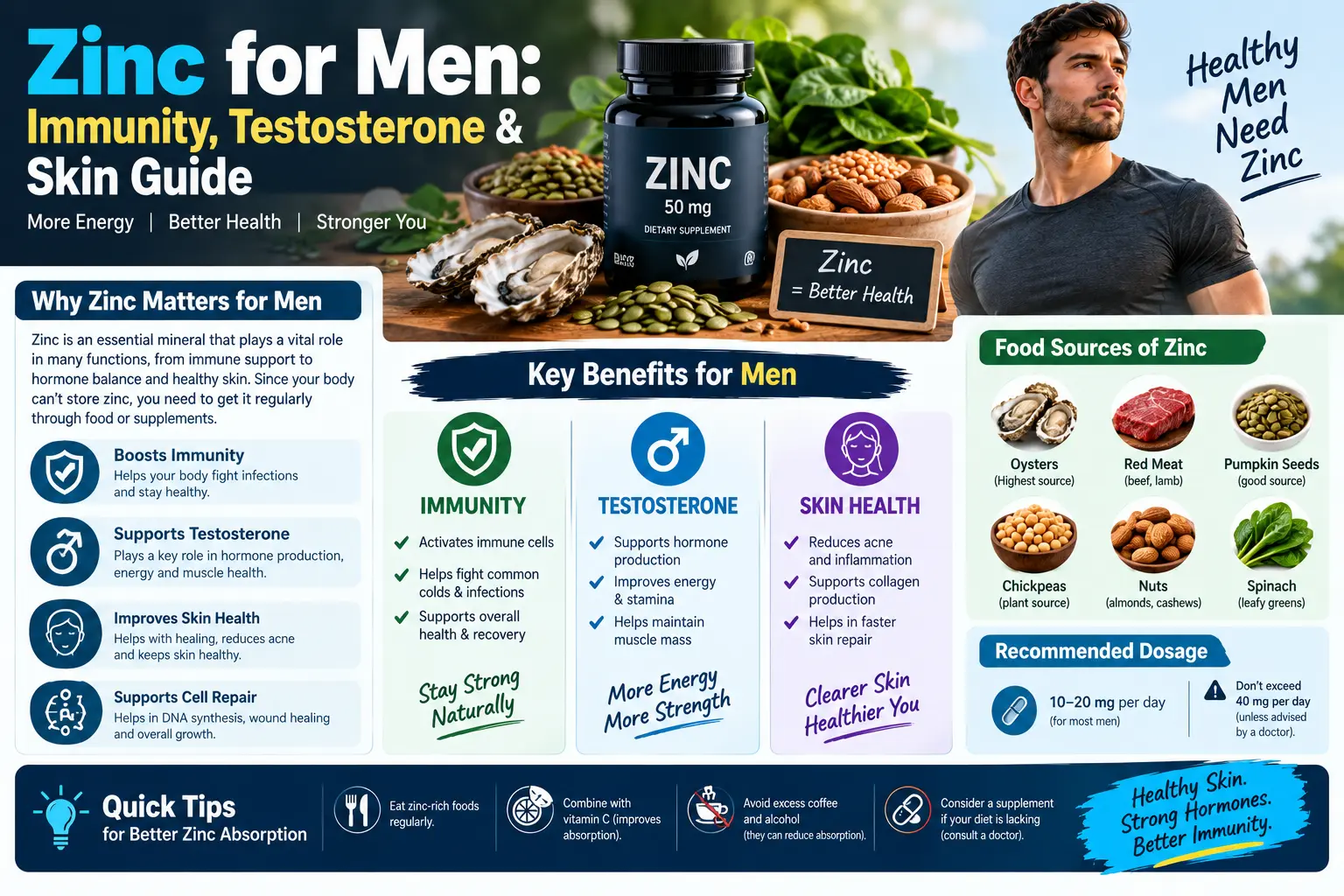 Zinc for Men Immunity, Testosterone & Skin Guide